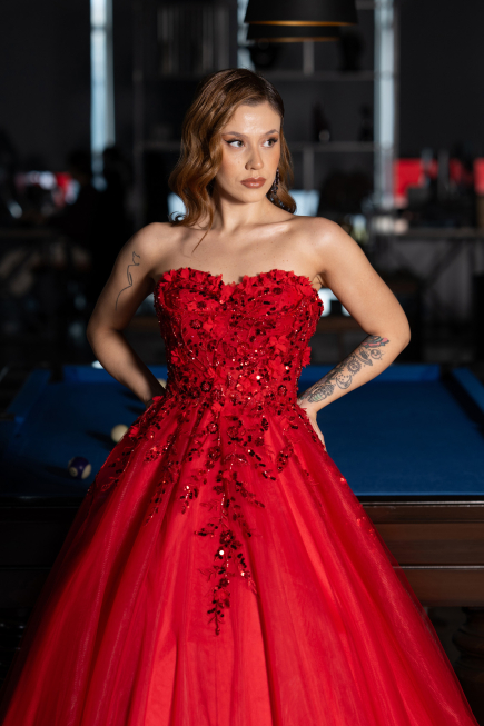 Designer Verlobungskleid Lang Rot ABU5460