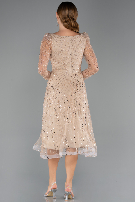 Partykleid Midi Perlenbesetzt Gold ABK2469