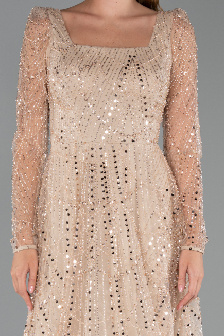 Partykleid Midi Perlenbesetzt Gold ABK2469