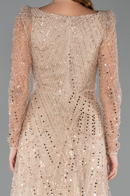 Partykleid Midi Perlenbesetzt Gold ABK2469