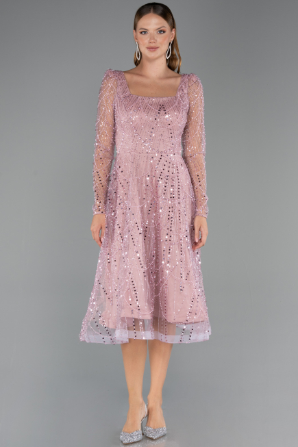 Partykleid Midi Perlenbesetzt Puder ABK2469