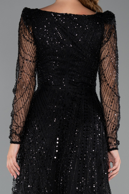 Partykleid Midi Perlenbesetzt Schwarz ABK2469