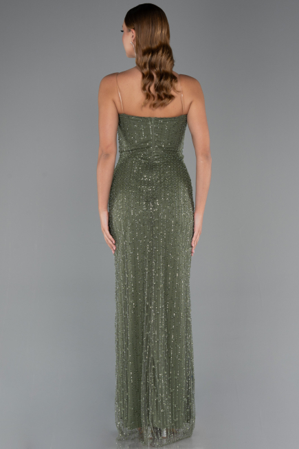 Abendkleid Lang Perlenbesetzt Khaki ABU5483