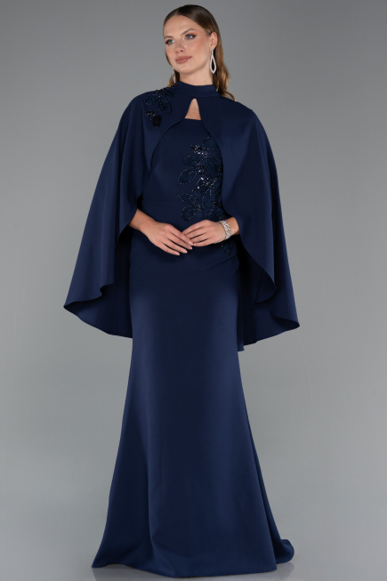 Abendkleid im Meerjungfrau-Stil Lang Marineblau ABU5485