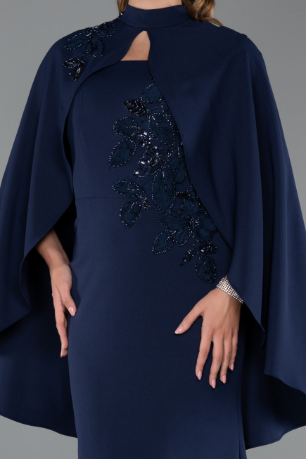 Abendkleid im Meerjungfrau-Stil Lang Marineblau ABU5485