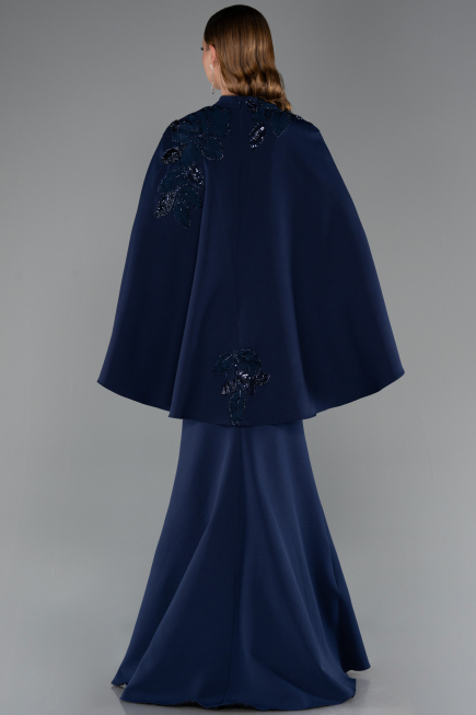 Abendkleid im Meerjungfrau-Stil Lang Marineblau ABU5485