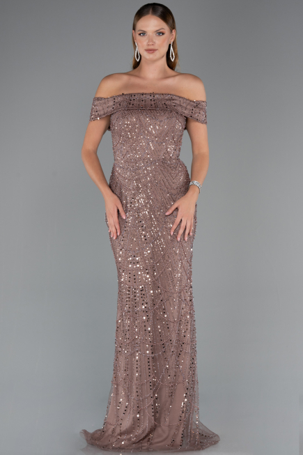 Abendkleid Lang Perlenbesetzt Kupfer ABU5492