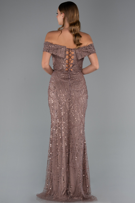 Abendkleid Lang Perlenbesetzt Kupfer ABU5492
