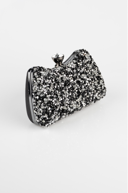 Schwarz-Silber Abendtasche Steinbesetzt SH828