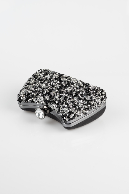 Schwarz-Silber Abendtasche Steinbesetzt SH828