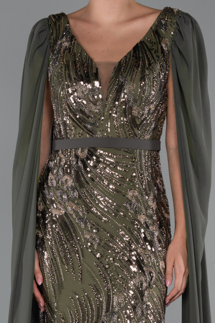 Abendkleid Lang Perlenbesetzt Khaki ABU5248