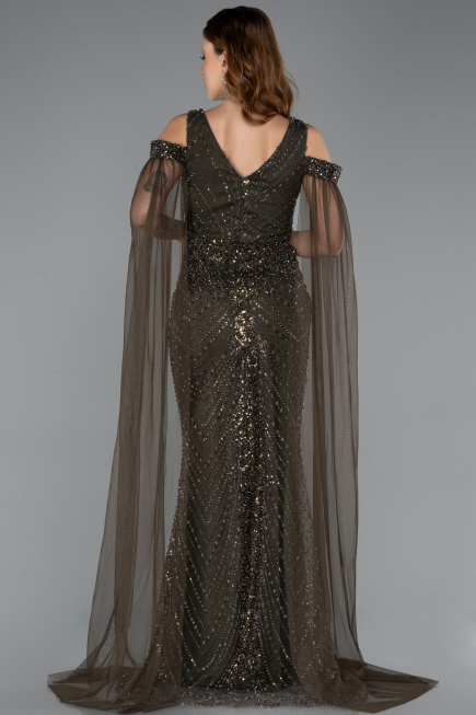 Abendkleid Lang Perlenbesetzt Khaki ABU5497