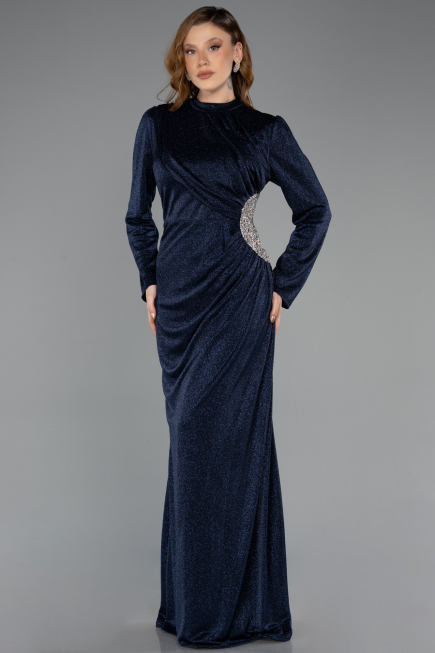 Hijab-Kleid İn Übergröße Lang Marineblau ABU5502