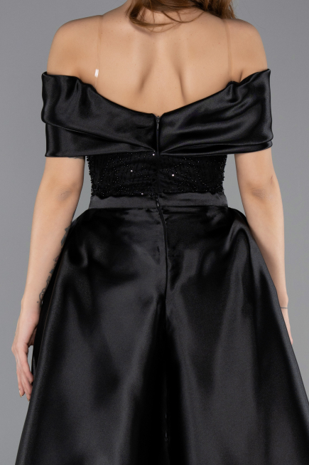 Abendkleid Lang Perlenbesetzt Schwarz ABU5503