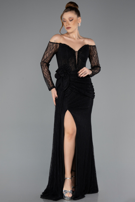 Abendkleid Lang Spitze Schwarz ABU5509