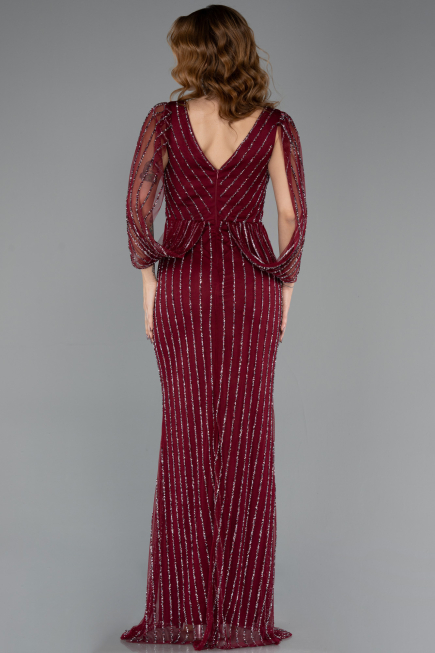Abendkleid Lang Steinbesetzt Weinrot ABU5475