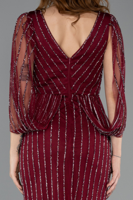 Abendkleid Lang Steinbesetzt Weinrot ABU5475