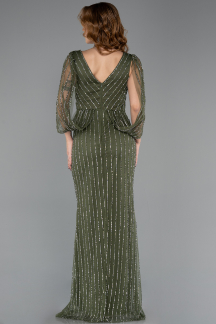 Abendkleid Lang Steinbesetzt Khaki ABU5475