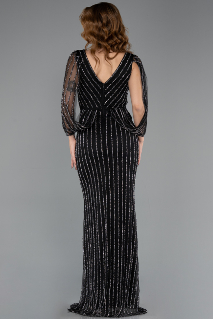 Abendkleid Lang Steinbesetzt Schwarz ABU5475