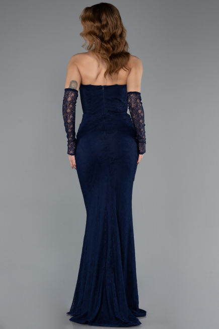 Abendkleid Lang Spitze Marineblau ABU5510