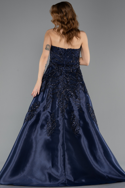 Abendkleid Lang Perlenbesetzt Marineblau ABU5511