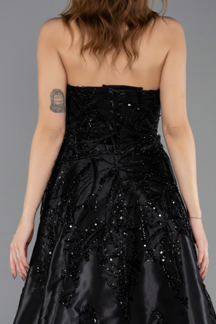 Abendkleid Lang Perlenbesetzt Schwarz ABU5511