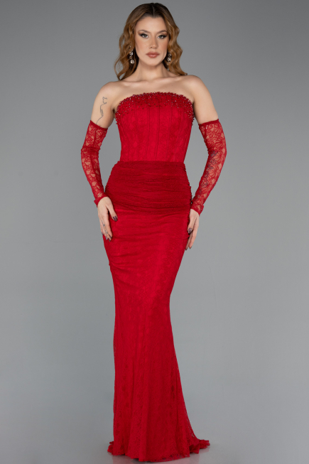 Abendkleid Lang Spitze Rot ABU5510