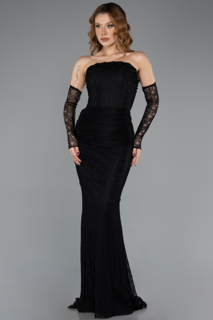 Abendkleid Lang Spitze Schwarz ABU5510