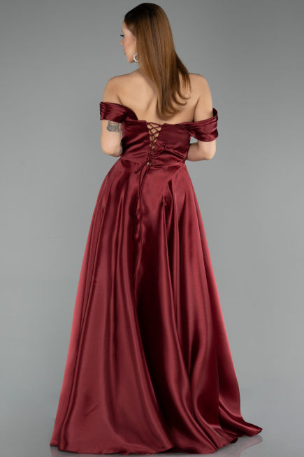 Abendkleid Lang Satin Weinrot ABU5530