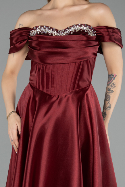 Abendkleid Lang Satin Weinrot ABU5530