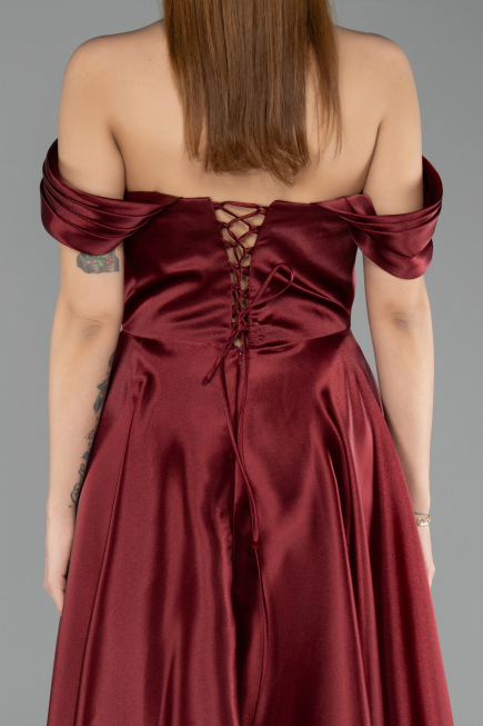 Abendkleid Lang Satin Weinrot ABU5530