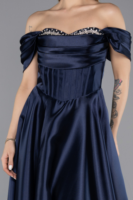 Abendkleid Lang Satin Marineblau ABU5530