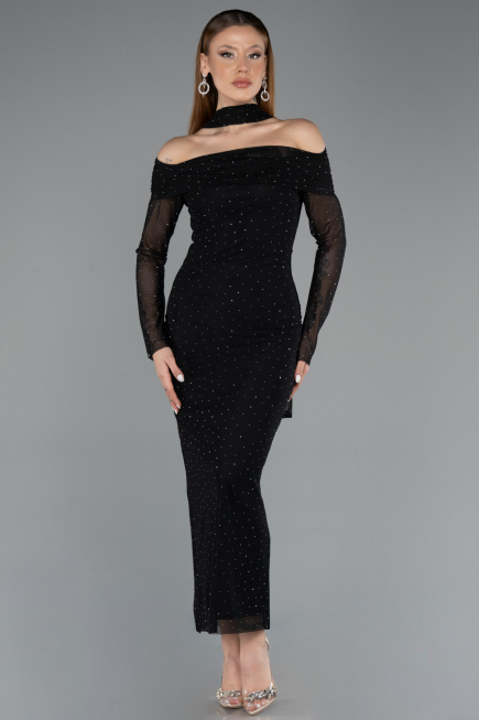 Partykleid Midi Steinbesetzt Schwarz ABK2491
