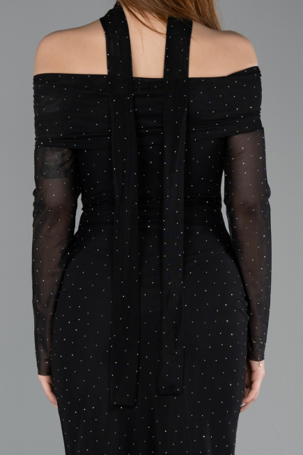 Partykleid Midi Steinbesetzt Schwarz ABK2491