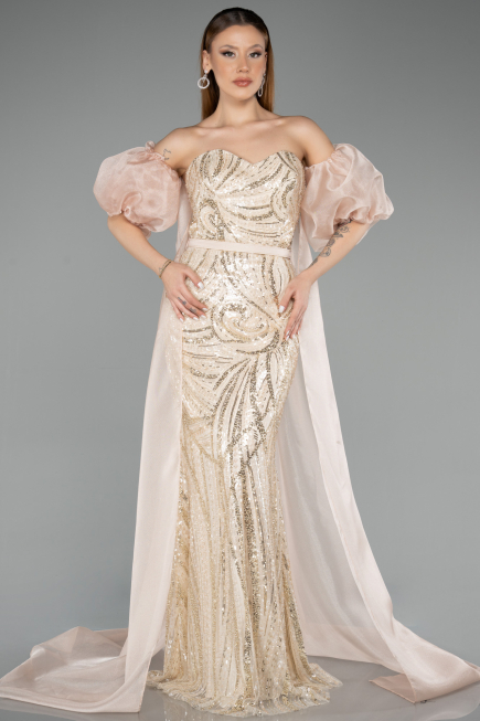 Abendkleid Lang Beige ABU5537