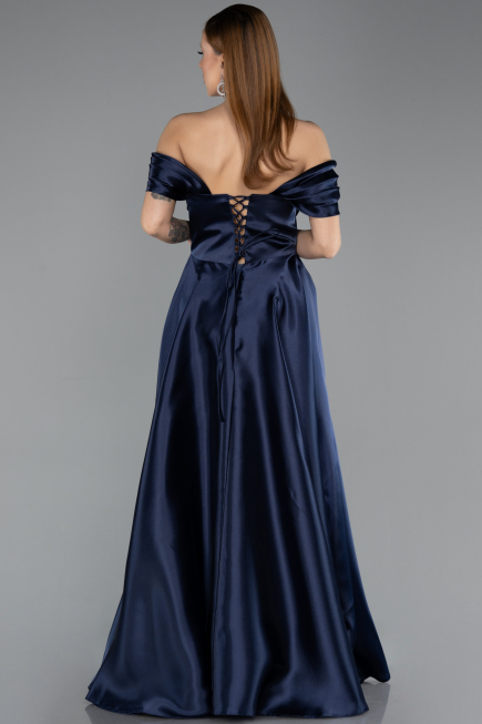 Abendkleid Lang Satin Marineblau ABU5530