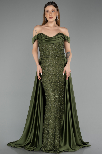 Abendkleid Lang Perlenbesetzt Khaki ABU5542