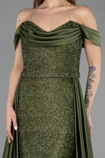Abendkleid Lang Perlenbesetzt Khaki ABU5542