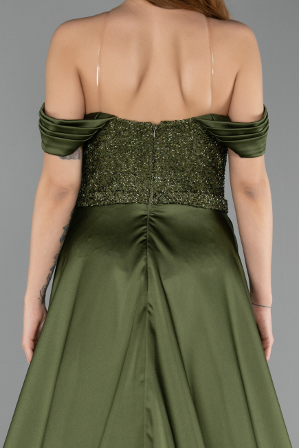Abendkleid Lang Perlenbesetzt Khaki ABU5542