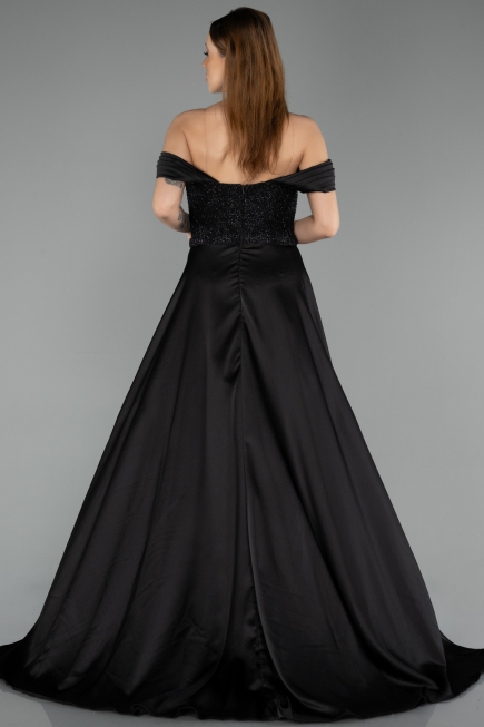 Abendkleid Lang Perlenbesetzt Schwarz ABU5542