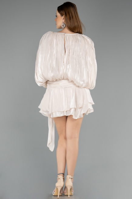 Abendkleid Mini Chiffon Beige ABK2499