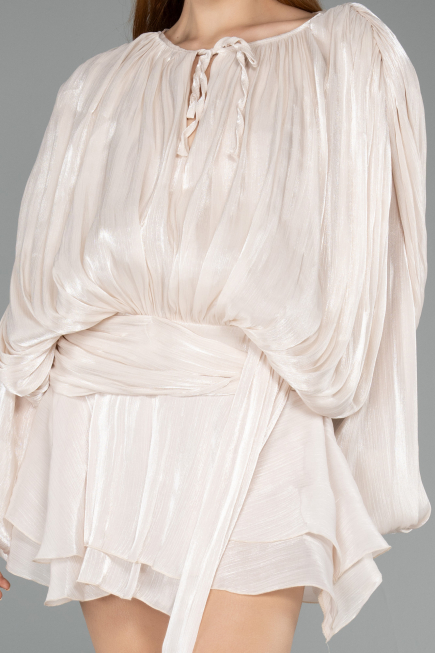 Abendkleid Mini Chiffon Beige ABK2499