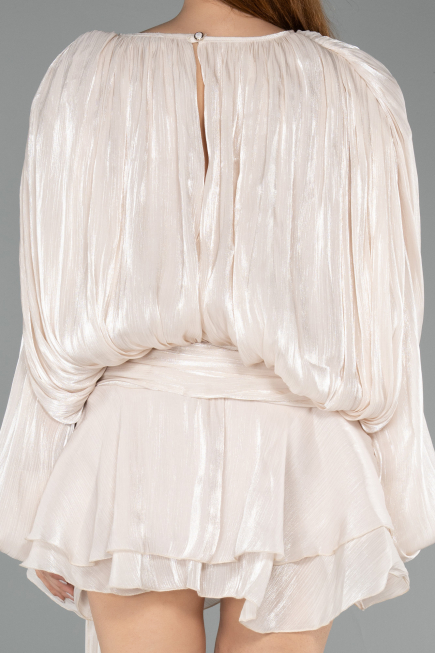 Abendkleid Mini Chiffon Beige ABK2499