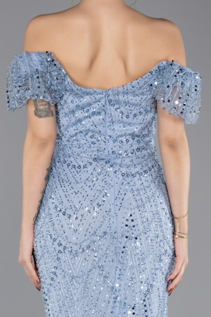 Abendkleid Lang Perlenbesetzt Indigo ABU5547