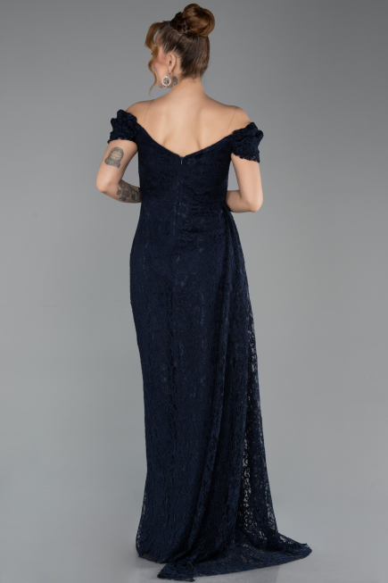 Abendkleid Lang Guipure Spitze Marineblau ABU5553
