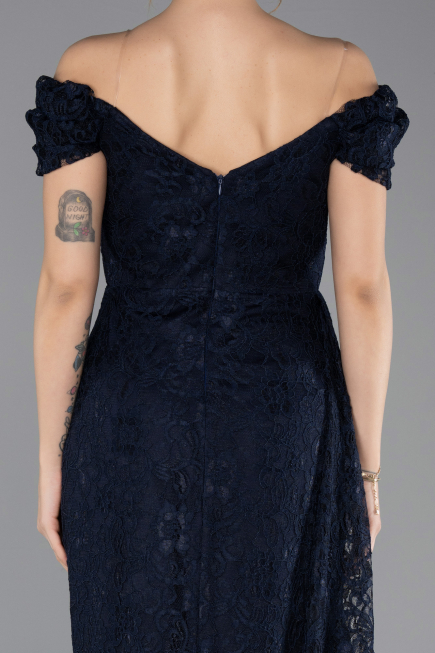 Abendkleid Lang Guipure Spitze Marineblau ABU5553