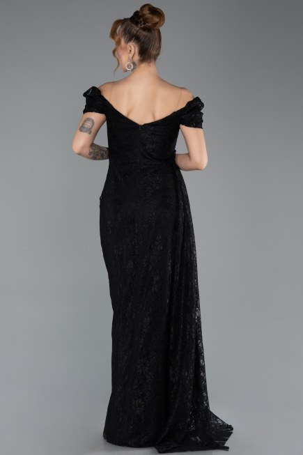 Abendkleid Lang Guipure Spitze Schwarz ABU5553