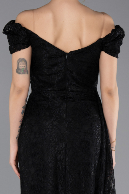 Abendkleid Lang Guipure Spitze Schwarz ABU5553