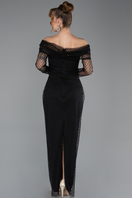 Abendkleid Lang Perlenbesetzt Schwarz ABU5550