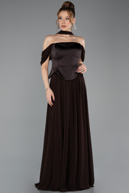 Abendgarderobe in Großen Größen Lang Chiffon Braun ABU5551
